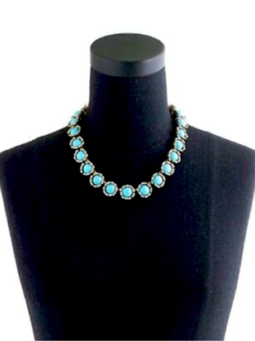 J.Crew Vintage Retro Spring Summer Turquoise CZ Water Lily Statement Necklace - Picture 6 of 17